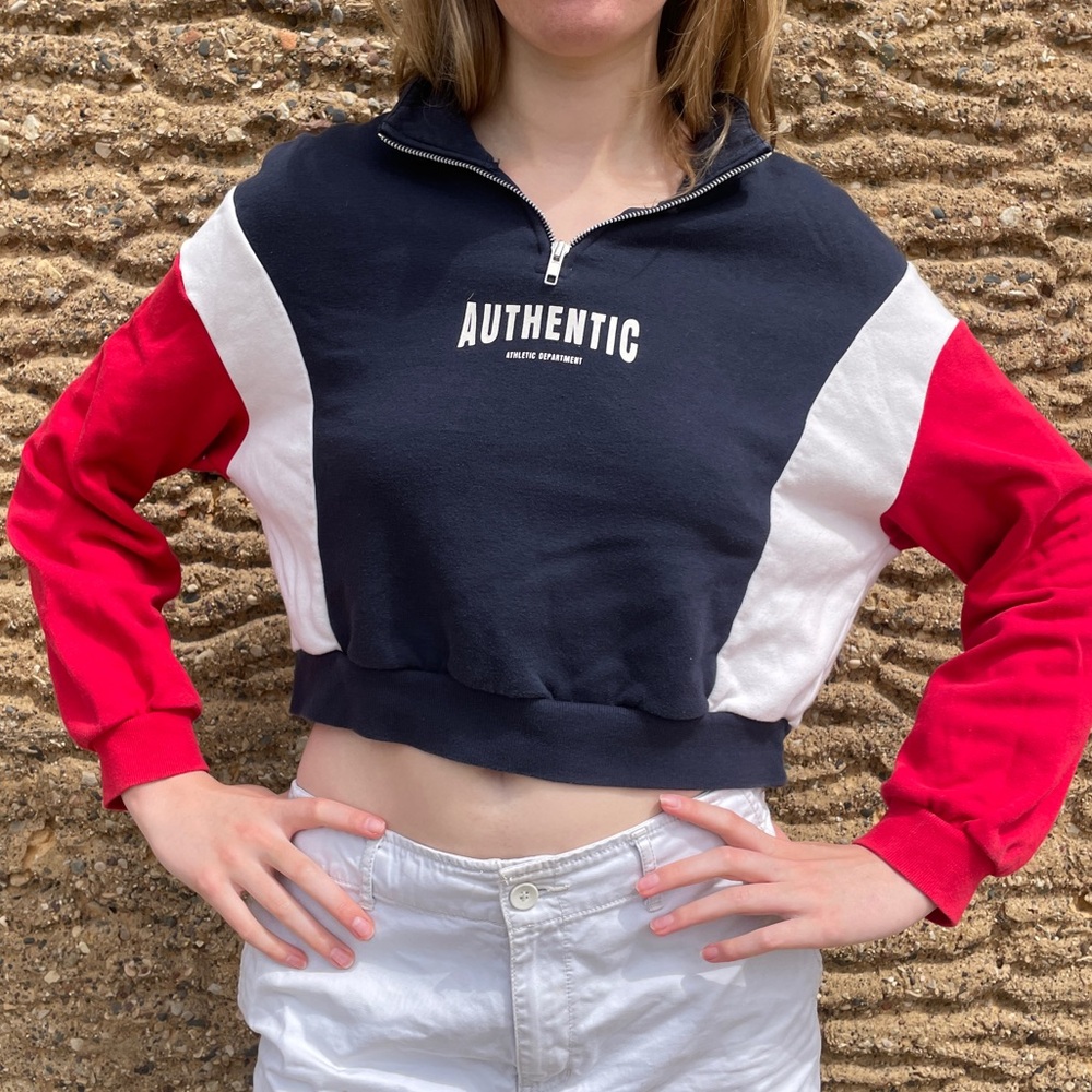 Divided Black, White, and Red Cropped Sweatshirt